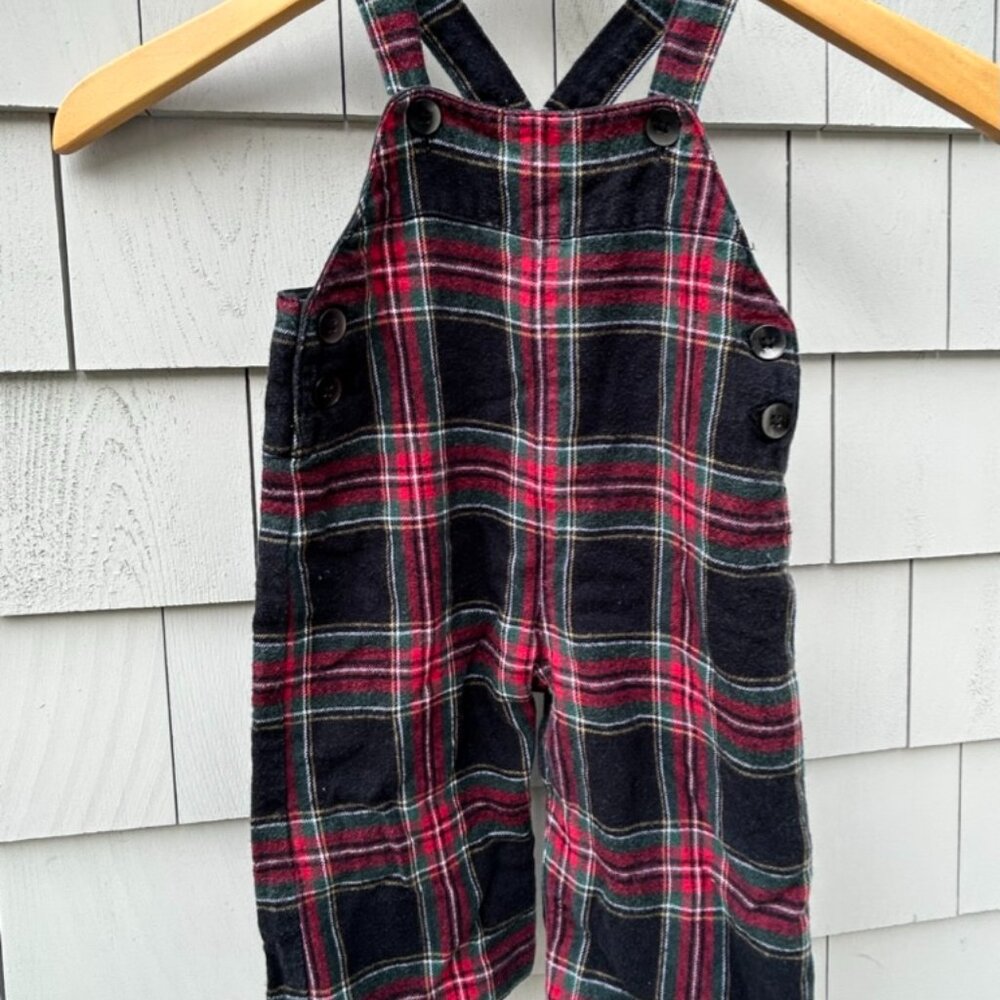 Pottery Barn Kids Holiday Plaid Overalls size 6-12 months